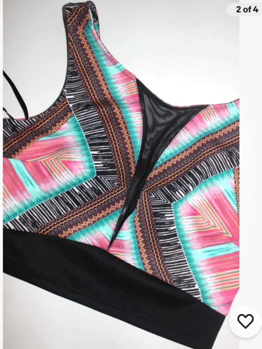 New Bebe black colorful deep v neck mesh inset sleeveless cropped top l large - Picture 2 of 3